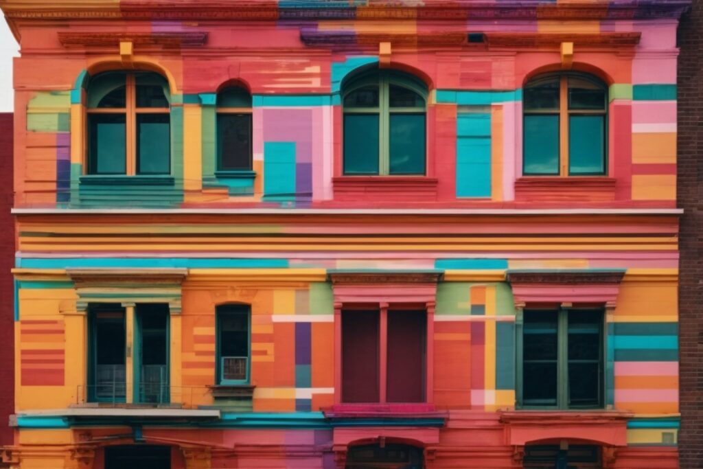 vibrant colorful building wrap on Ohio commercial structure