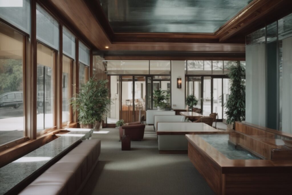 Boutique hotel interior in Ohio with frosted window films