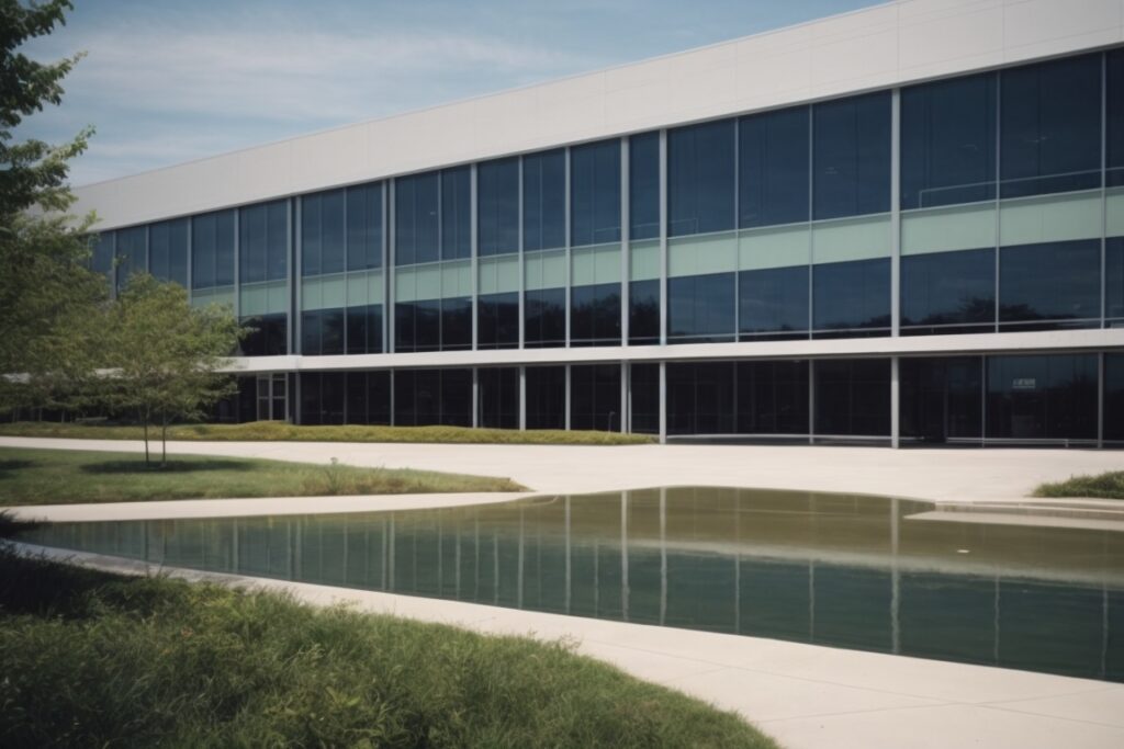 modern office park in Columbus with energy-efficient window film on a sunny day