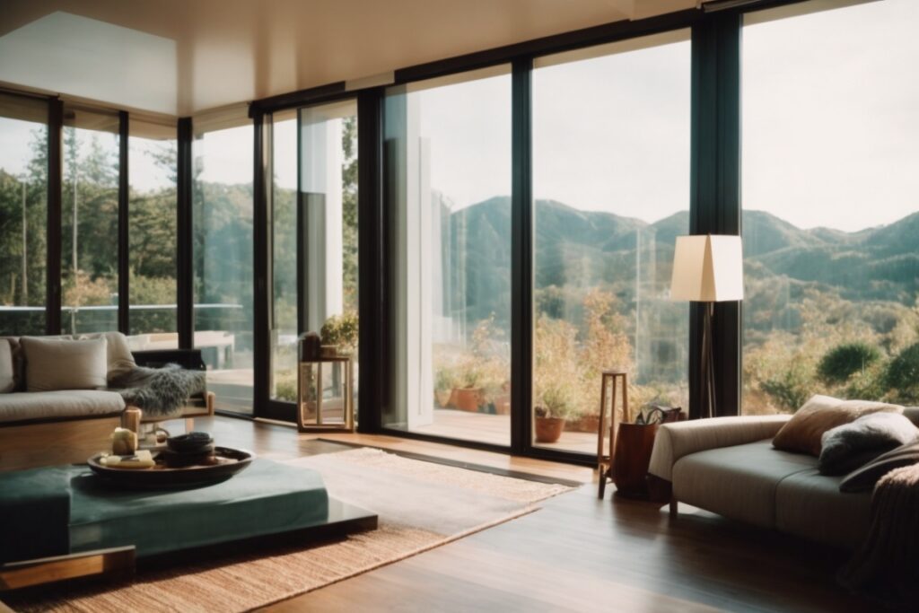 Cozy home interior with low-e glass film installed, energy-saving technology